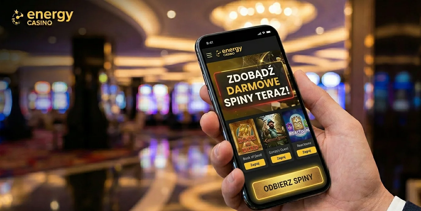 Promocja darmowych spinów w Energy Casino na ekranie mobilnym