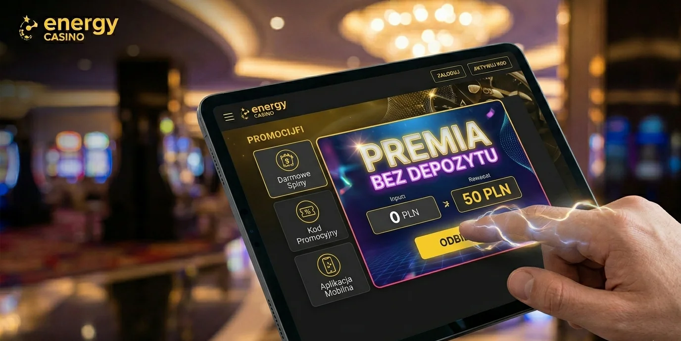 Aktywacja bonusu bez depozytu w Energy Casino — ekran tabletu